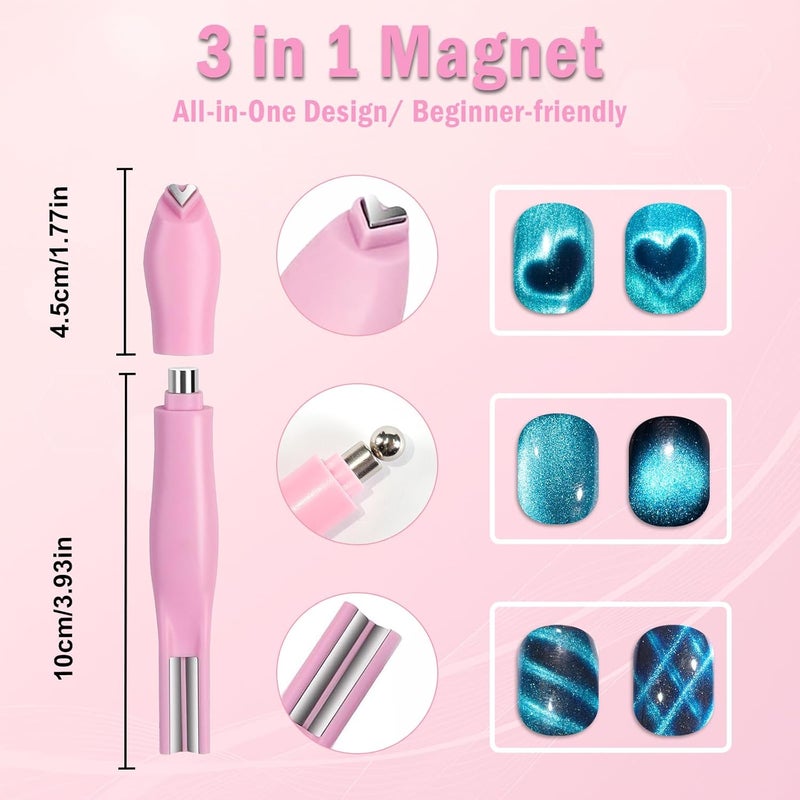 Allstarry Heart Magnet for Nails, 3 in 1 Heart Cat Eye Magnet for Nails Y Bear Bunny Shaped Guides with Magnetic Bead Flexible DIY Nail Cateye Magnets for Cat Eye Gel Polish Nail Art Salon - Image 2